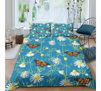 CTJQHVKZ 3D Printed Daisy Butterfly Fitted Sheet Microfiber Blue Bed Cover Anti-Slip Easy Care for Bedroom Guest Room Decor Single（135x200cm）