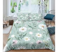 CTJQHVKZ 3D Printed Daisy Floral Fitted Sheet Microfiber Soft Green Botanical Mattress Cover for Bedroom Guest Room Decor Single（135x200cm）