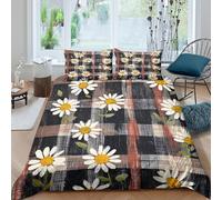 CTJQHVKZ 3D Printed Daisy Plaid Fitted Sheet Microfiber Soft Floral Bed Cover for Bedroom Guest Room Mattress Decor Single（135x200cm）
