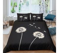 CTJQHVKZ 3D Printed Dandelion Meadow Fitted Sheet Microfiber Soft Black White Floral Mattress Cover for Bedroom Guest Room Decor Single（135x200cm）