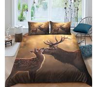 CTJQHVKZ 3D Printed Deer Forest Fitted Sheet Microfiber Soft Breathable Sunset Elk Mattress Cover Bedroom Decor Single（135x200cm）