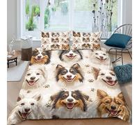 CTJQHVKZ 3D Printed Dog Faces Fitted Sheet Microfiber Soft Washable Paw Pattern Bed Cover for Bedroom Guest Room Decor Single（135x200cm）