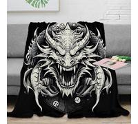 CTJQHVKZ 3D Printed dragon skull Bedding Blanket Ultra Warm Microfiber Soft Cosy black white tattoo Lounge Throw Wrinkle Resistant Non Pilling for Families Couples Guests 80×90inch(200x230cm)