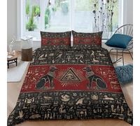 CTJQHVKZ 3D Printed Egyptian Anu itted Sheet Microfiber Soft Red Black Pyramid Bed Cover for Bedroom Guest Room Decor Single（135x200cm）