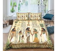 CTJQHVKZ 3D Printed Egyptian Hieroglyphs Fitted Sheet Microfiber Soft Breathable Ancient Pharaohs Bed Cover Bedroom Decor Single（135x200cm）