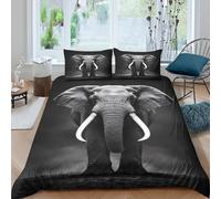 CTJQHVKZ 3D Printed Elephant Black Fitted Sheet Microfiber Soft Anti-Slip African Wildlife Bed Cover for Bedroom Guestroom Decor Single（135x200cm）