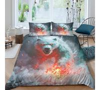 CTJQHVKZ 3D Printed Fiery Polar Bear Fitted Sheet Microfiber Soft Breathable Frost Smoke Bed Cover for Bedroom Dorm Decor Single（135x200cm）