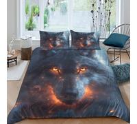 CTJQHVKZ 3D Printed Fiery Wolf Fitted Sheet Microfiber Soft Breathable Smoky Animal Bed Cover for Bedroom Guest Room Decor Single（135x200cm）