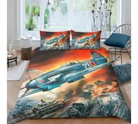 CTJQHVKZ 3D Printed Fighter Aircraft Fitted Sheet Microfiber Soft Breathable War Scene Bed Cover for Bedroom Dorm Decor Single（135x200cm）