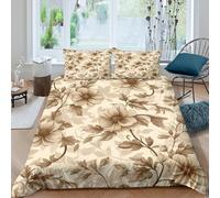 CTJQHVKZ 3D Printed Floral Beige Fitted Sheet Microfiber Soft Breathable Leaf Pattern Bed Cover for Bedroom Decor Mattress Protection Single（135x200cm）