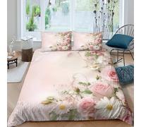 CTJQHVKZ 3D Printed Floral Garden Fitted Sheet Microfiber Soft Pink Rose Daisy Mattress Cover for Bedroom Decor Dorm Protection Single（135x200cm）