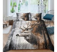 CTJQHVKZ 3D Printed Forest Deer Fitted Sheet Microfiber Soft Breathable Woodland Elk Bed Cover for Bedroom Dorm Mattress Protection Decor Single（135x200cm）