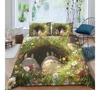 CTJQHVKZ 3D Printed Forest Totoro Fitted Sheet Microfiber Soft Breathable Meadow Floral Bed Cover for Bedroom Home Decor Single（135x200cm）