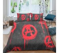 CTJQHVKZ 3D Printed Graffiti Anarchy Red Symbol Fitted Sheet Microfiber Soft Bed Cover for Bedroom Dorm Mattress Decor Single（135x200cm）