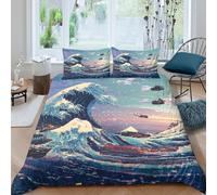 CTJQHVKZ 3D Printed Great Wave Ocean Fitted Sheet Microfiber Soft Breathable Sunrise Mountain Bed Cover for Bedroom Guest Room Decor Single（135x200cm）