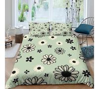 CTJQHVKZ 3D Printed Green Daisy Fitted Sheet Microfiber Soft Breathable Retro Flower Mattress Cover Bedroom Decor Single（135x200cm）