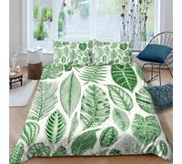 CTJQHVKZ 3D Printed Green Leaf Pattern Fitted Sheet Microfiber Soft Slip-Resistant Tropical Bed Cover for Bedroom Guest Room Decor Single（135x200cm）
