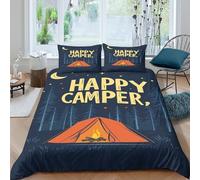 CTJQHVKZ 3D Printed Happy Camper Tent Night Fitted Sheet Microfiber Forest Bed Cover for Bedroom Guest Room Decor Washable Single（135x200cm）