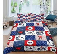 CTJQHVKZ 3D Printed Hockey Patchwork Fitted Sheet Microfiber Red Blue Elk Pattern Mattress Cover Bedroom Decor Single（135x200cm）