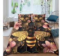 CTJQHVKZ 3D Printed Honey Bee Fitted Sheet Microfiber Floral Blossom Bed Cover for Bedroom Dorm Mattress Protection Decor Single（135x200cm）