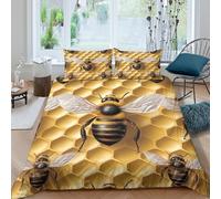 CTJQHVKZ 3D Printed Honeycomb Bee Fitted Sheet Microfiber Soft Washable Anti-Slip Bedroom Decor Mattress Cover for Home Guest Room Single（135x200cm）