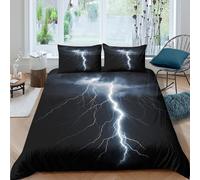 CTJQHVKZ 3D Printed Lightning Night Fitted Sheet Microfiber Black Thunderstorm Bed Cover for Bedroom Dorm Mattress Decor Single（135x200cm）