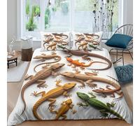 CTJQHVKZ 3D Printed Lizard Geckos Fitted Sheet Microfiber Soft Decorative Reptile Bed Sheet for Bedroom Guest Room Mattress Cover Single（135x200cm）