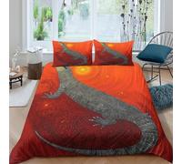 CTJQHVKZ 3D Printed Lizard Sunset Fitted Sheet Microfiber Soft Orange Gradient Mattress Cover for Bedroom Dorm Decor Single（135x200cm）