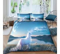 CTJQHVKZ 3D Printed Magical Unicorn Lake Fitted Sheet Microfiber Soft Decorative Enchanted Meadow Bed Cover for Bedroom Single（135x200cm）