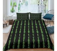 CTJQHVKZ 3D Printed Matrix Code Fitted Sheet Microfiber Black Green Binary Mattress Cover for Bedroom Dorm Decoration, Easy Care, Anti-Slip Single（135x200cm）