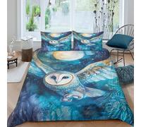 CTJQHVKZ 3D Printed Night Owl Fitted Sheet Microfiber Soft Blue Moon Forest Mattress Cover Bedroom Decor Protection Single（135x200cm）