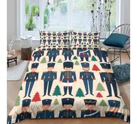 CTJQHVKZ 3D Printed Nutcracker Soldiers Fitted Sheet Microfiber Soft Breathable Christmas Tree Bed Cover for Bedroom Decor Single（135x200cm）