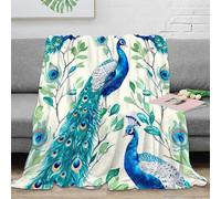 CTJQHVKZ 3D Printed Peacock birds Bedding Throw Microfiber Ultra Soft Warm Bedding Watercolor floral design Bedding Blanket for Holiday Celebrations Birthday Anniversary 70×80inch(180x200cm)