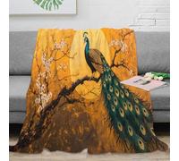 CTJQHVKZ 3D Printed Peacock perched All Season Blanket Microfiber Soft Warm Bedding Breathable Asian art Sofa Throw for Housewarming New Homeowners 70×80inch(180x200cm)