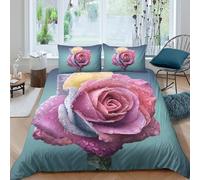 CTJQHVKZ 3D Printed Pink Rose Fitted Sheet Microfiber Soft Matte Blue Gradient Floral Bed Cover for Bedroom Guest Room Decor Single（135x200cm）
