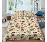 CTJQHVKZ 3D Printed Pirate Island Fitted Sheet Microfiber Soft Breathable Treasure Map Bed Cover for Bedroom Dorm Decor Single（135x200cm）