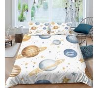 CTJQHVKZ 3D Printed Planet Space Fitted Sheet Microfiber Soft Saturn Solar System Mattress Cover for Bedroom Dorm Decor Single（135x200cm）