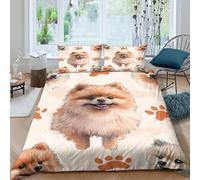 CTJQHVKZ 3D Printed Pomeranian Dog Fitted Sheet Microfiber Soft Cute Paw Pattern Mattress Cover for Bedroom Guest Room Decor Single（135x200cm）