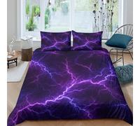 CTJQHVKZ 3D Printed Purple Lightning Fitted Sheet Microfiber Soft Slip-Resistant Thunderstorm Bed Cover Bedroom Decor Single（135x200cm）