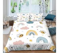 CTJQHVKZ 3D Printed Rainbow Bee Fitted Sheet Microfiber Soft Breathable Cloud Mattress Cover Bedroom Decor Washable Single（135x200cm）
