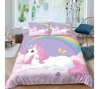 CTJQHVKZ 3D Printed Rainbow Unicorn Fitted Sheet Microfiber Soft Decorative Butterfly Bed Cover for Bedroom Guest Room Dorm Mattress Protection Single（135x200cm）