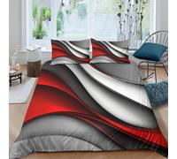 CTJQHVKZ 3D Printed Red Black Wave Fitted Sheet Microfiber Soft Modern Silver Grey Bed Cover for Bedroom Guest Room Easy Care Single（135x200cm）