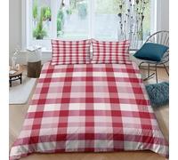 CTJQHVKZ 3D Printed Red Plaid Fitted Sheet Microfiber Soft Breathable Gingham Bed Cover for Bedroom Guest Room Mattress Protection Single（135x200cm）
