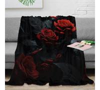 CTJQHVKZ 3D Printed Red roses Home Blanket Microfiber Warm Cosy Bedding Soft Dark floral art Lounge Throw Wrinkle Resistant Non Pilling for Men Women Kids Households 70×80inch(180x200cm)