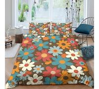 CTJQHVKZ 3D Printed Retro Floral Fitted Sheet Microfiber Soft Breathable Vintage Daisy Bed Cover for Bedroom Living Room Decor Single（135x200cm）