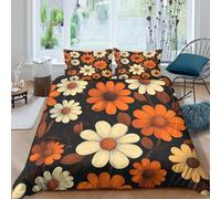 CTJQHVKZ 3D Printed Retro Orange Daisy Fitted Sheet Microfiber Soft Floral Bed Cover for Bedroom Guest Room Mattress Decor Single（135x200cm）