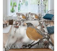 CTJQHVKZ 3D Printed Robin Bird Branch Fitted Sheet Microfiber Soft Breathable Forest Bed Cover for Bedroom Dorm Decor Single（135x200cm）