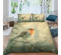 CTJQHVKZ 3D Printed Robin Bird Fitted Sheet Microfiber Soft Anti-Slip Bed Cover for Bedroom Guest Room Decor Easy Care Single（135x200cm）