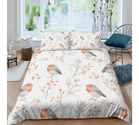 CTJQHVKZ 3D Printed Robin Bird Fitted Sheet Microfiber Soft Botanical Pattern Mattress Cover for Bedroom Guest Room Decor Single（135x200cm）