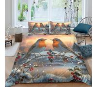 CTJQHVKZ 3D Printed Robin Bird Fitted Sheet Microfiber Soft Breathable Winter Berry Mattress Cover for Bedroom Dorm Decor Single（135x200cm）